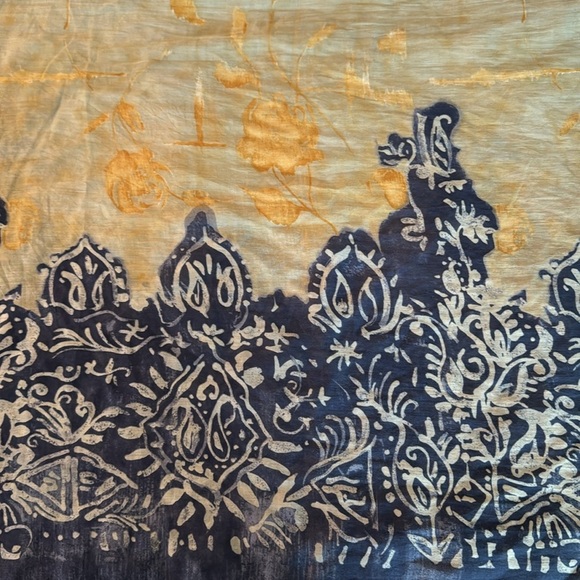 Tan & Navy Floral Lighweight Scarf Wrap Halter Top or Sarong - Picture 5 of 6